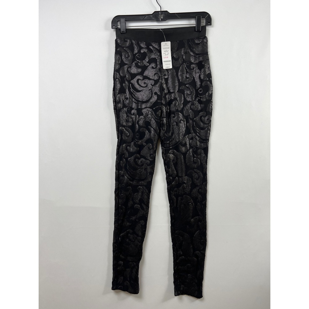 Bebe Sequin Transpiracy Leggings Womens Small Black Skinny Paisley Mesh New
